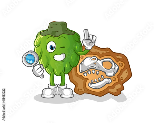 artichoke archaeologists with dinosaur fossils mascot. cartoon vector