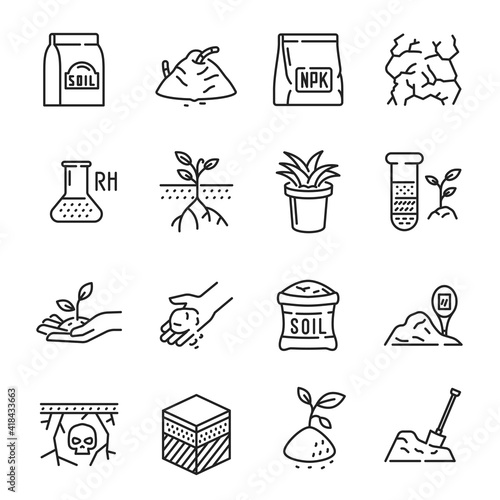 Set soil line icon vector illustration agriculture agronomy eco friendly nature healthy lifestyle