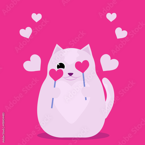 Wallpaper Mural Happy Valentines Day. Cute cat with hearts for love, romantic concept. Love greeting card for Valentines Day. Torontodigital.ca