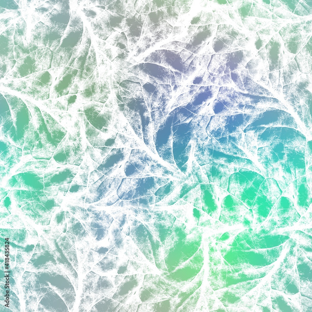 Fototapeta premium Seamless satin soft pastel color leaves pattern. High quality illustration. Beach or resort wear design of leaves in fuzzy turquoise and white. Repeat raster jpg pattern design.