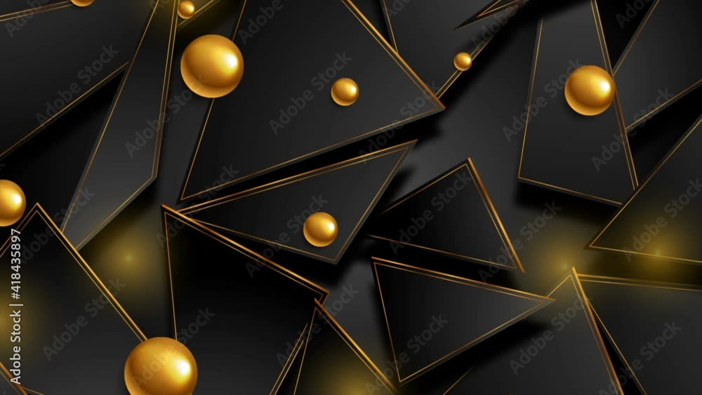 Golden and black abstract hi-tech low poly motion background with ...