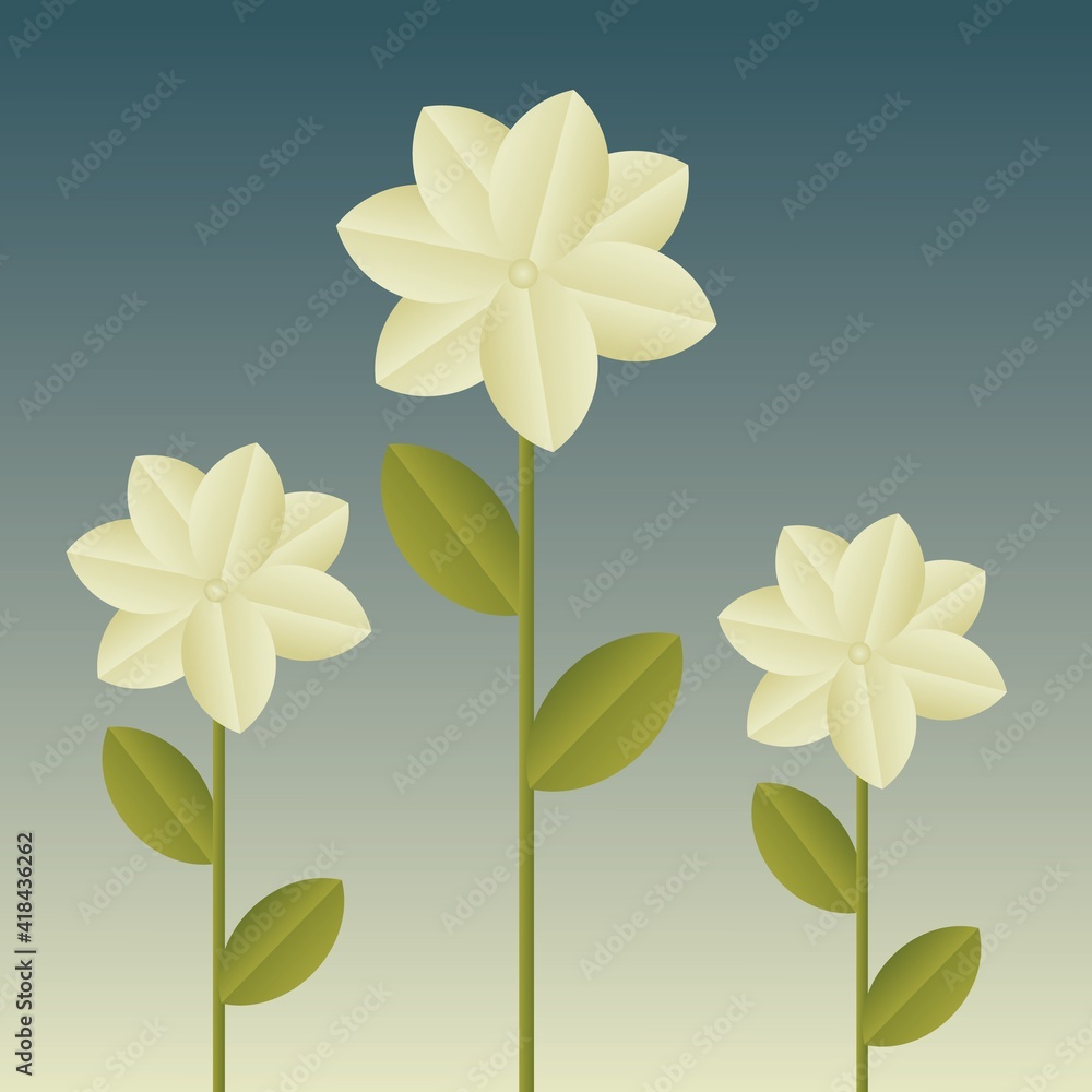 Fototapeta premium decorative flowers and leaves, stylized botanical elements, spring, summer, vector
