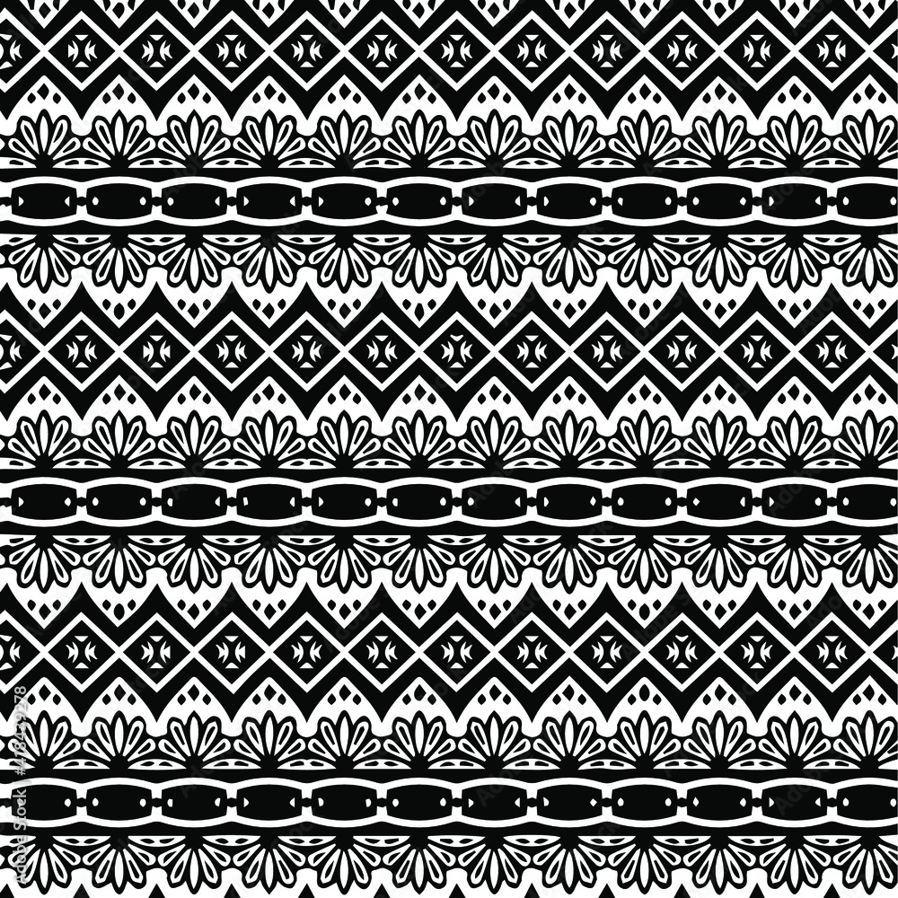 Geometric vector pattern with triangular elements. Seamless abstract ornament for wallpapers and backgrounds. Black and white patterns..