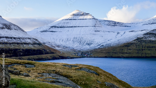 Mountains and a small village, Faroe Island