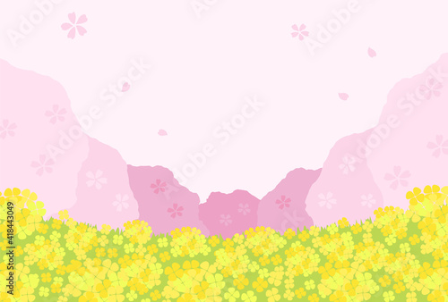 桜並木と菜の花の背景素材