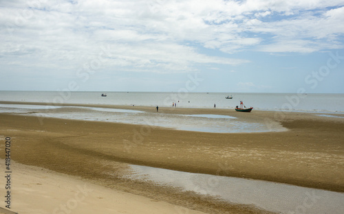 beach view with fisherman boats on the shore, Hua Hin Thailand