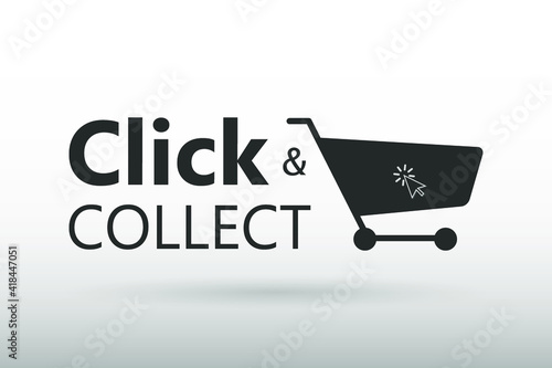 Click and collect store cart sign with shadow. Vector illustration isolated on white background. EPS 10