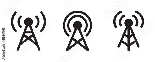 Antenna, radio tower icon set. Vector graphic illustration. Suitable for website design, logo, app, template, and ui. 