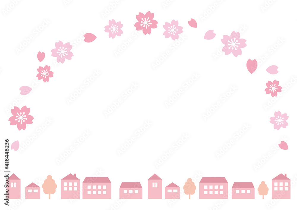 街並みと桜のフレーム