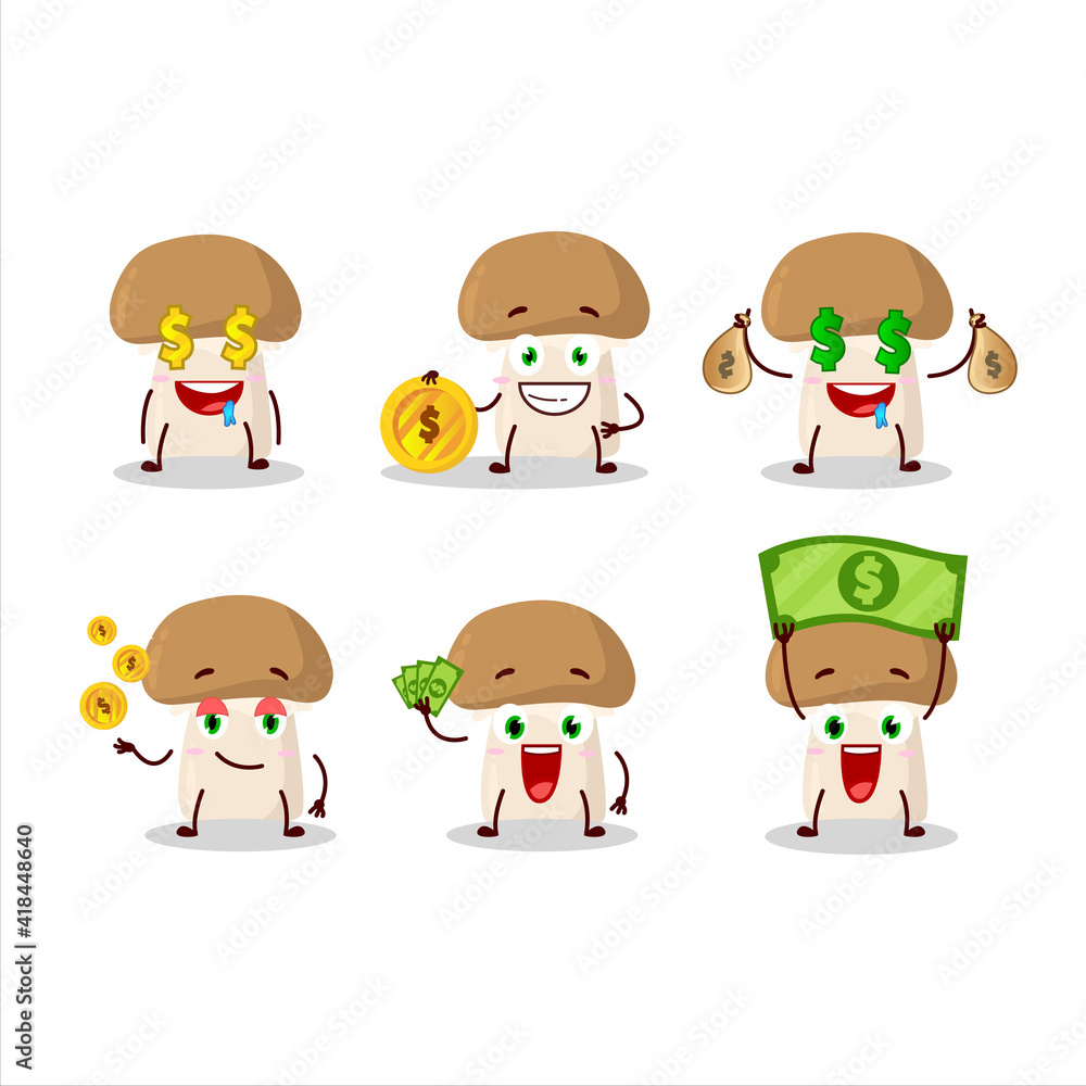 Champignon cartoon character with cute emoticon bring money Champignon cartoon character with cute emoticon bring money