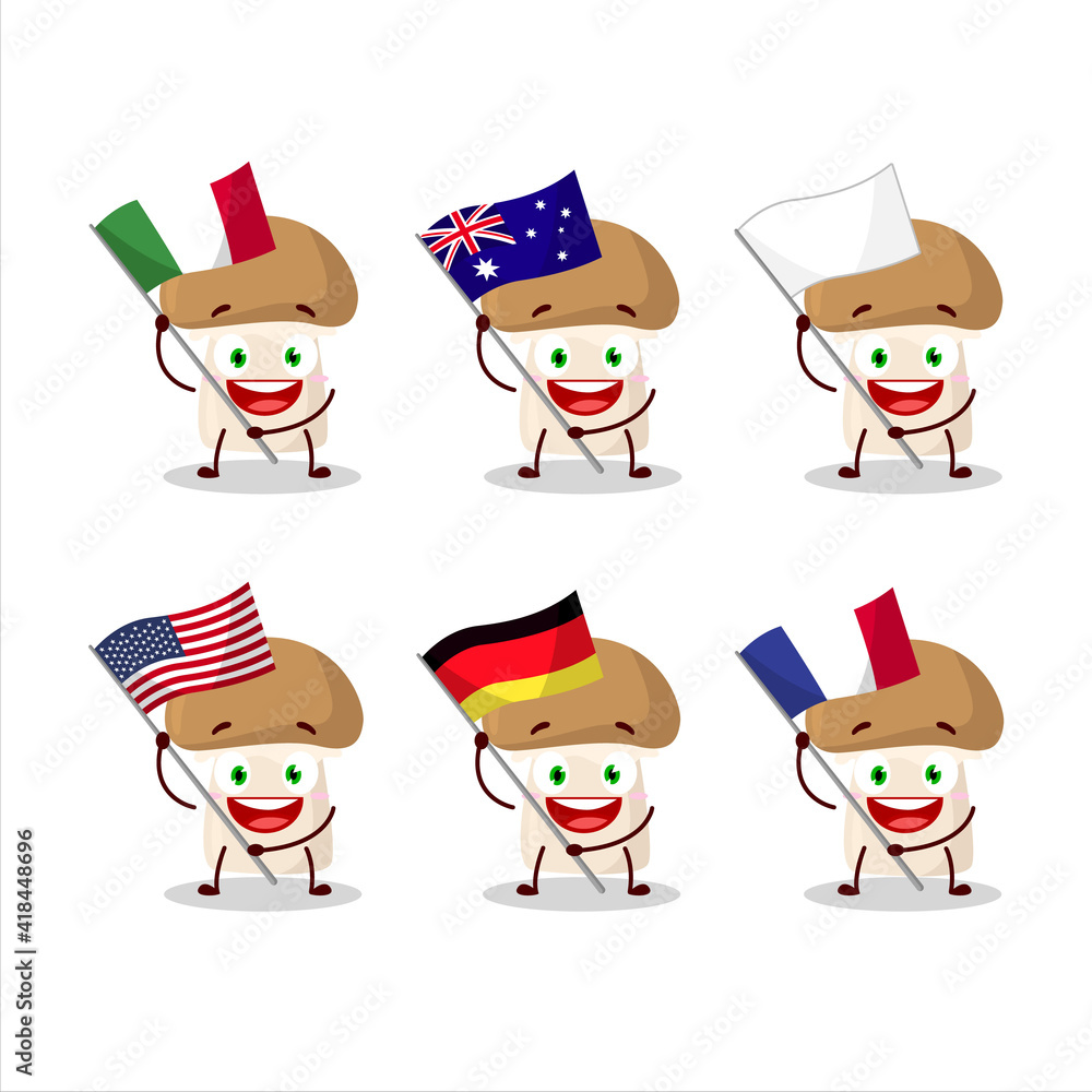 Champignon cartoon character bring the flags of various countries Champignon cartoon character bring the flags of various countries