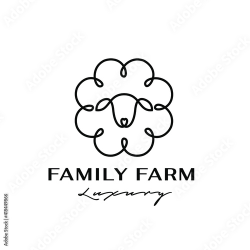 Sheep head monoline line logo icon design