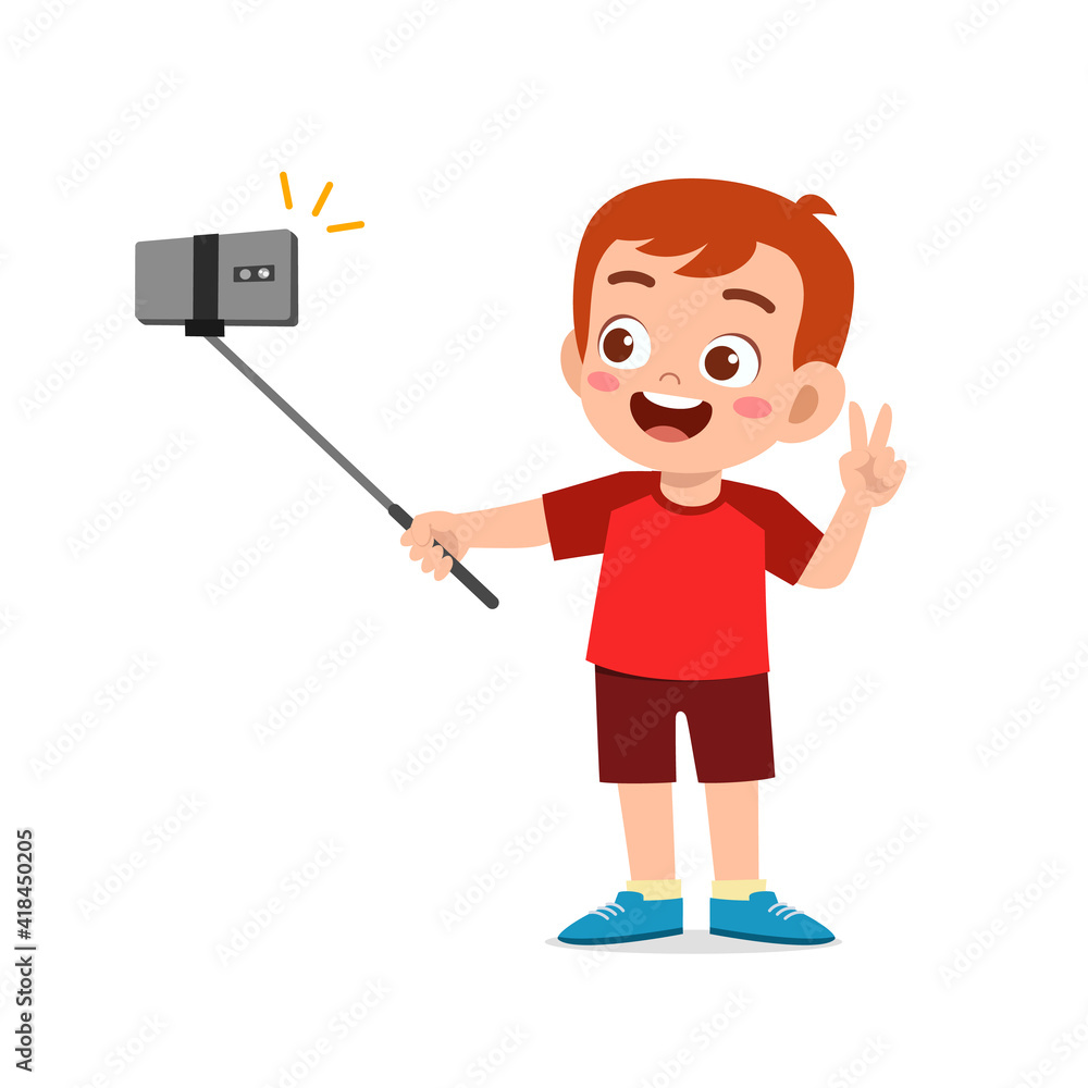 cute little kid boy pose and selfie in front of camera cute little kid boy pose and selfie in front of camera