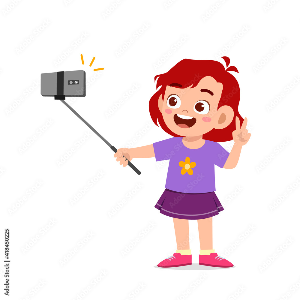 cute little kid girl pose and selfie in front of camera cute little kid girl pose and selfie in front of camera