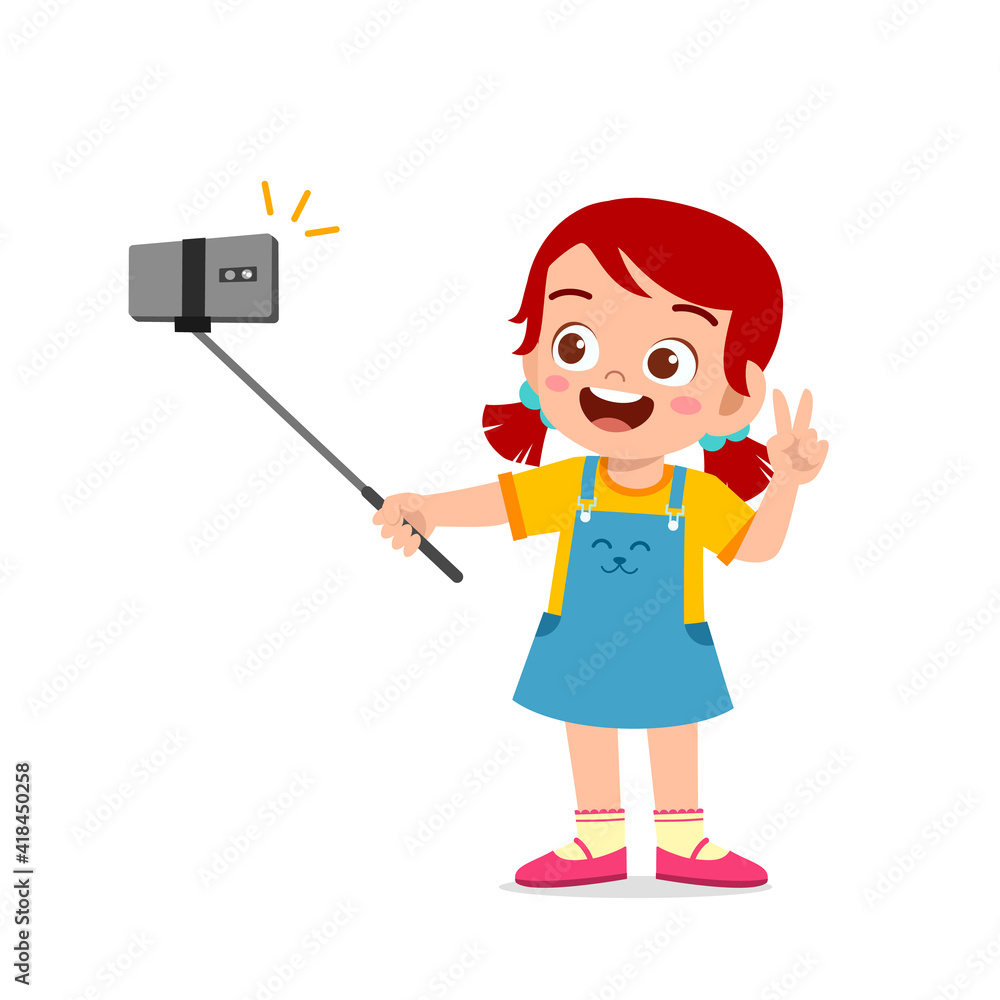 cute little kid girl pose and selfie in front of camera cute little kid girl pose and selfie in front of camera