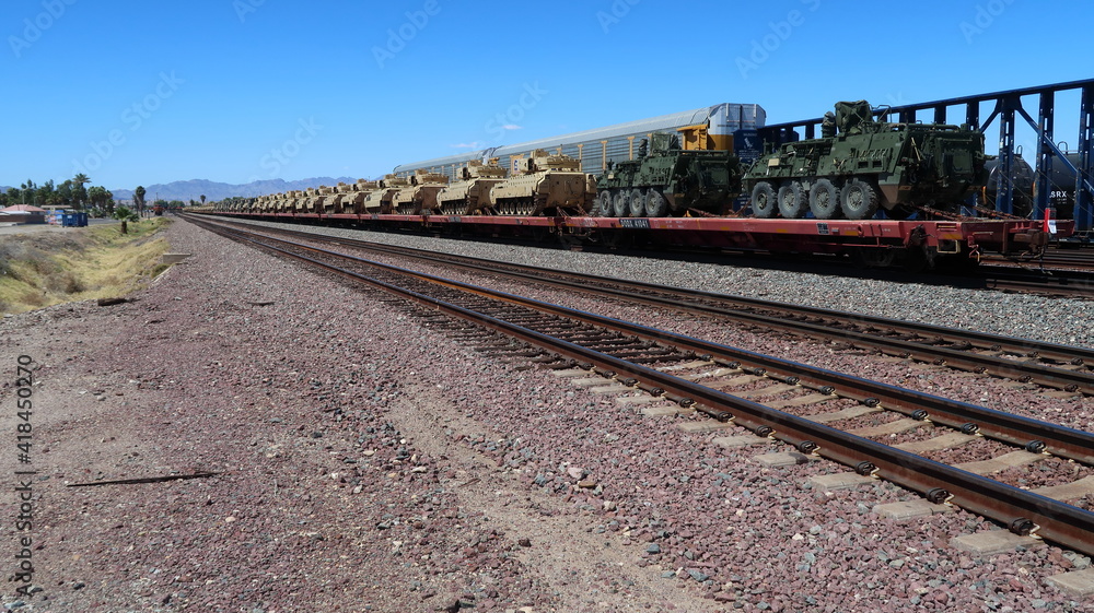 Fototapeta premium Military Train In CA Desert