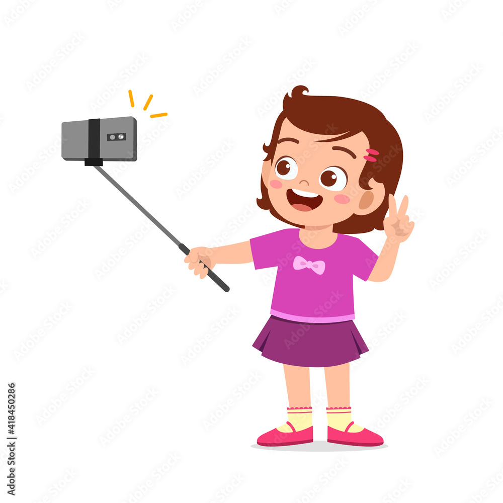 cute little kid girl pose and selfie in front of camera cute little kid girl pose and selfie in front of camera