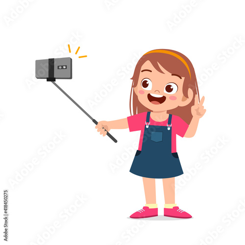 cute little kid girl pose and selfie in front of camera