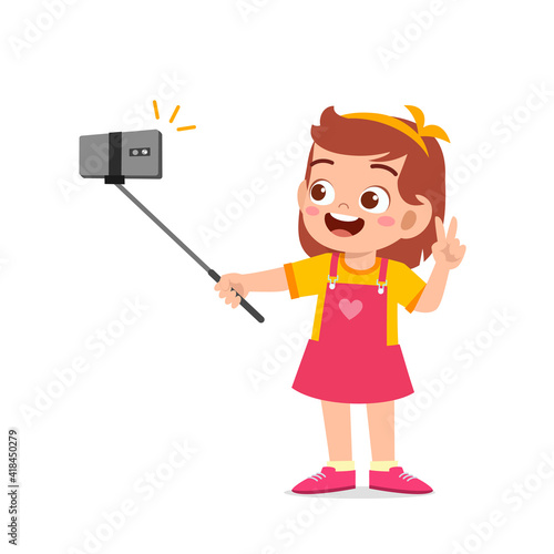 cute little kid girl pose and selfie in front of camera