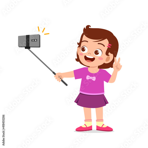 cute little kid girl pose and selfie in front of camera