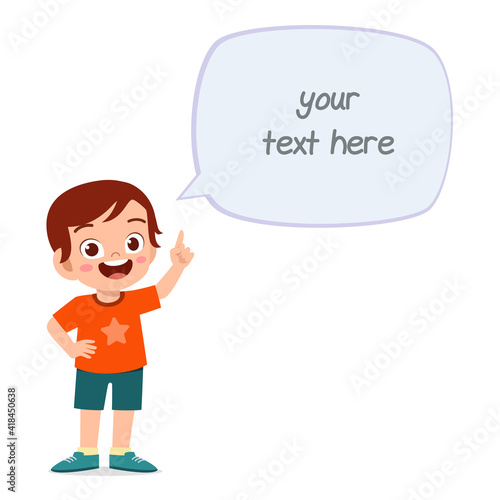 cute smart little boy speak with balloon chat