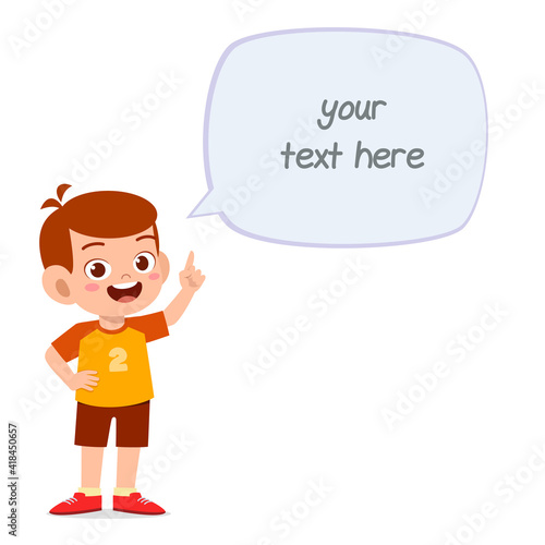cute smart little boy speak with balloon chat