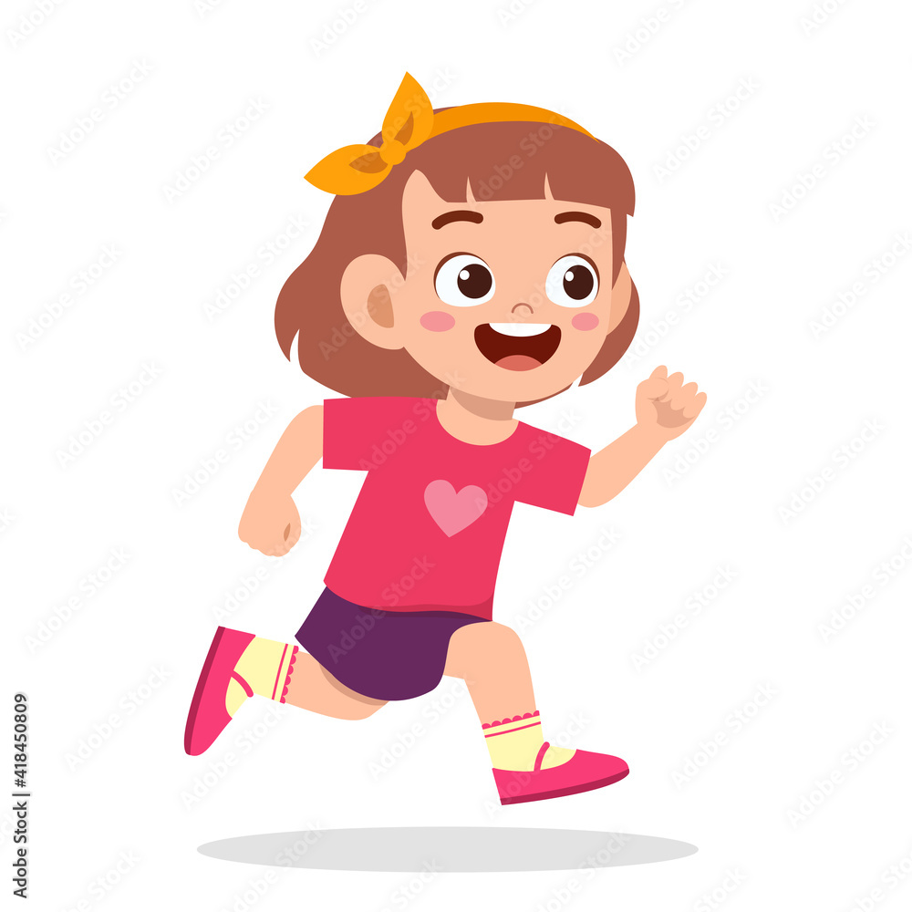 happy cute little girl running so fast