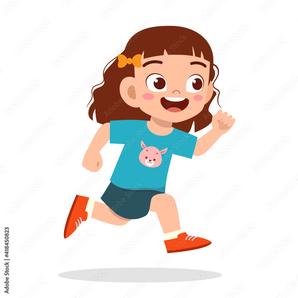happy cute little girl running so fast