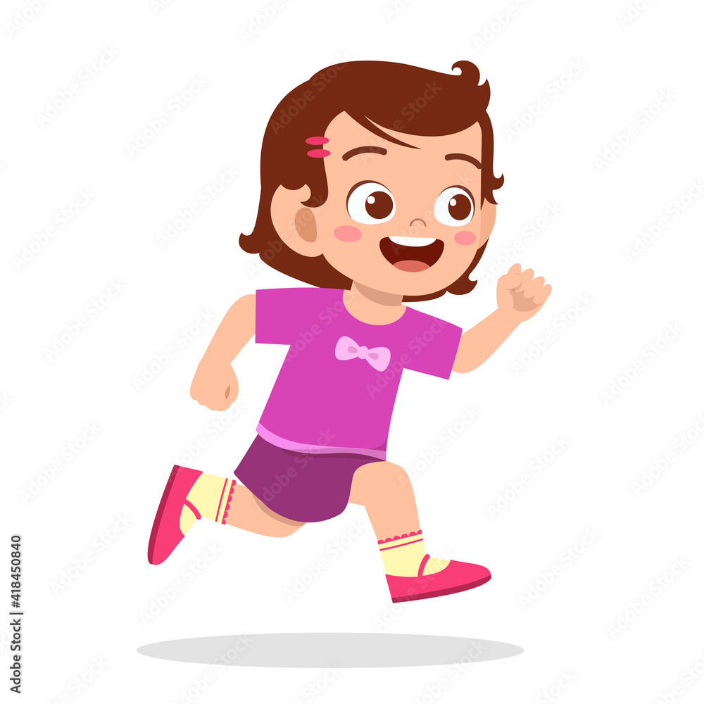 happy cute little girl running so fast