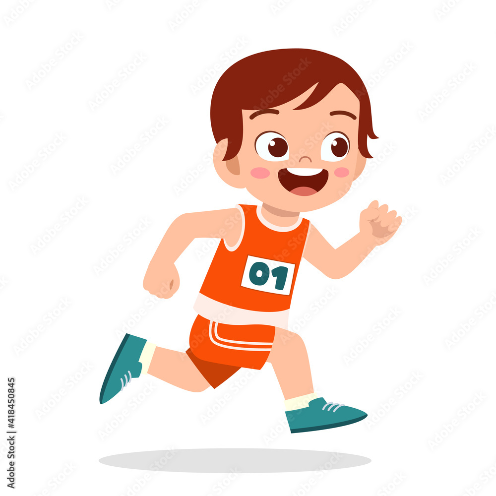 happy cute little boy run in marathon game happy cute little boy run in marathon game