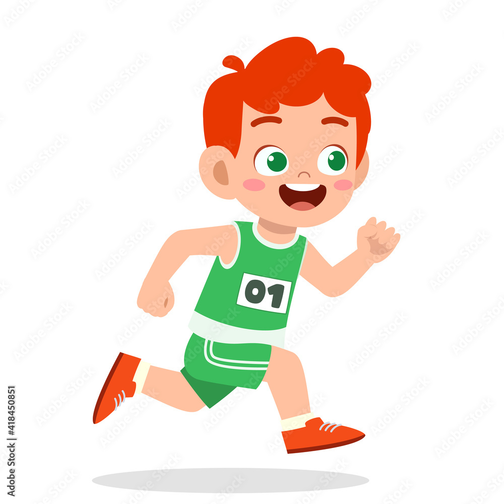 happy cute little boy run in marathon game happy cute little boy run in marathon game