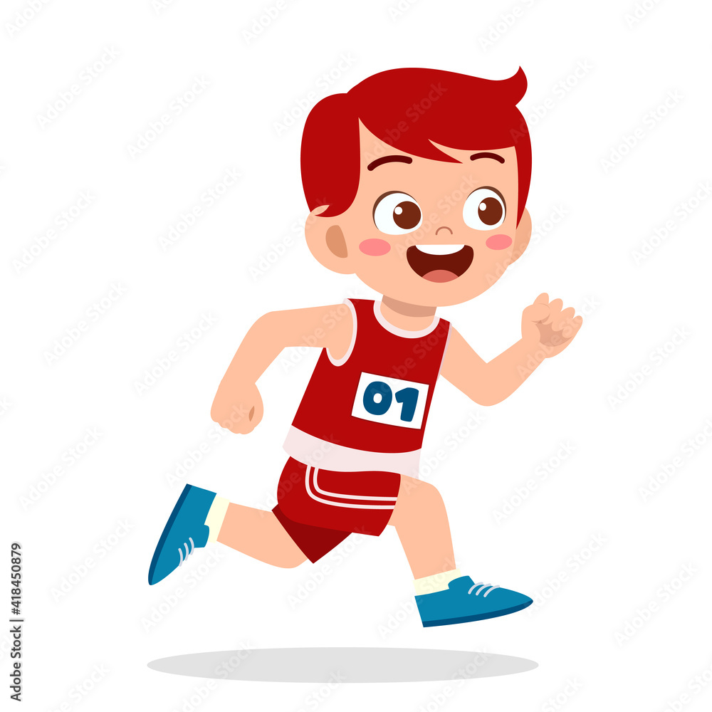 happy cute little boy run in marathon game happy cute little boy run in marathon game