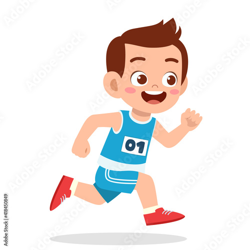 happy cute little boy run in marathon game