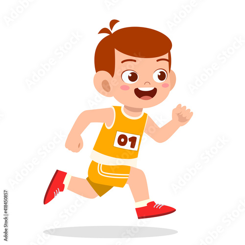 happy cute little boy run in marathon game