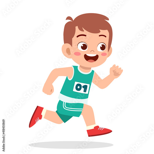 happy cute little boy run in marathon game
