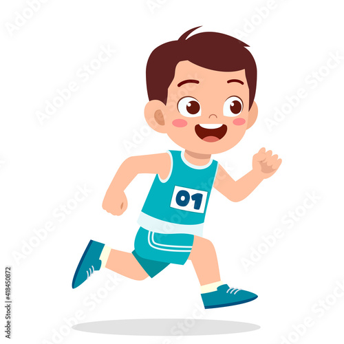 happy cute little boy run in marathon game