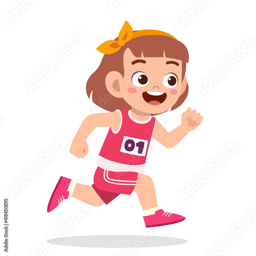 happy cute little girl run in marathon game