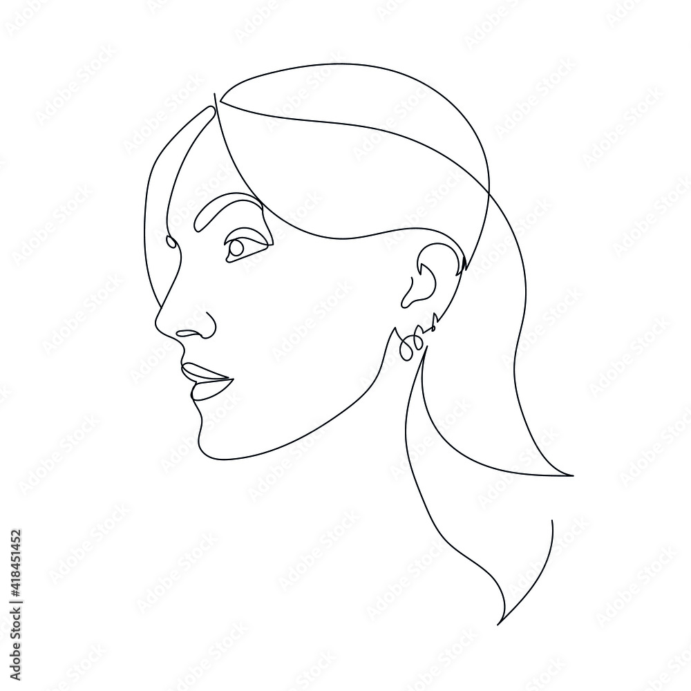 One line portrait. Hand drawn abstract face.  Minimal art. Trendy style. 