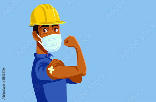 Male Worker Showing Vaccinated Arm