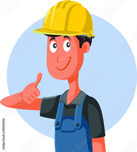 Worker Wearing Protective Hard Hat Holding Thumbs Up