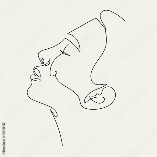 One line portrait. Hand drawn abstract face.  Minimal art. Trendy style. 