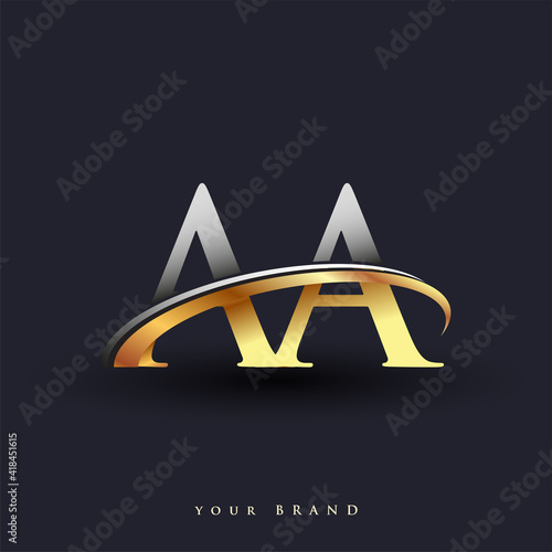 AA initial logo company name colored gold and silver swoosh design, isolated on white background. vector logo for business and company identity.