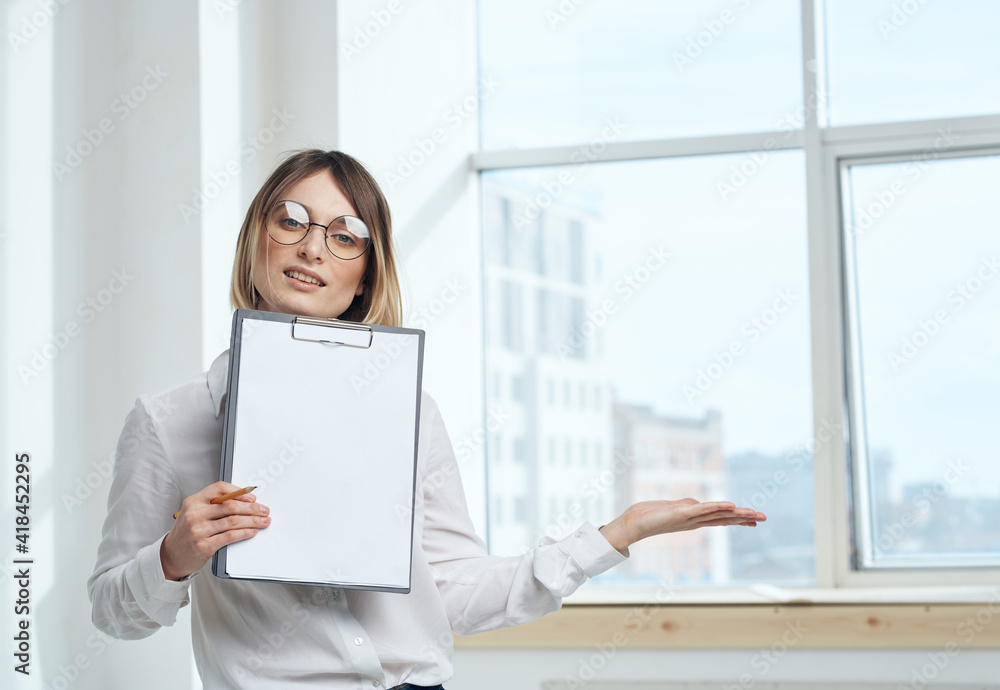 room finance woman business documents interior window room finance woman business documents interior window