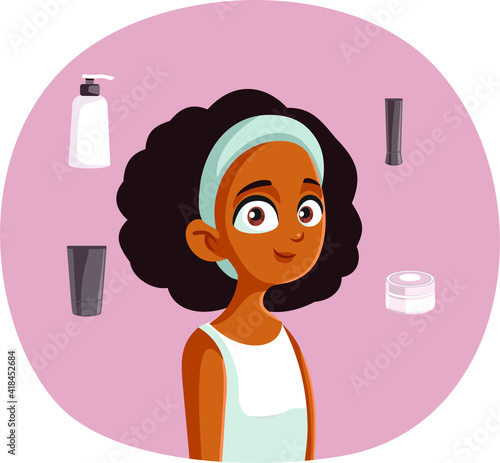Beautiful African Teen Girl Surrounded by Cosmetic Products