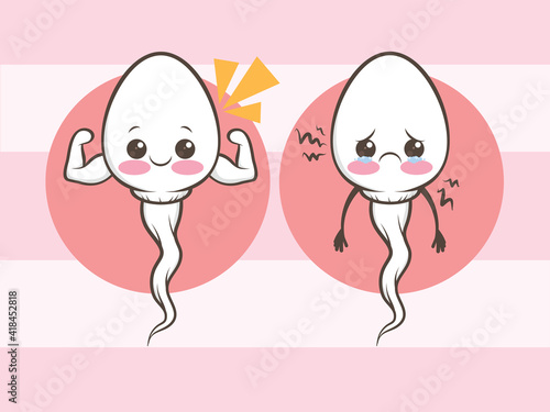 cute healthy and unhealthy sperm cells. cartoon