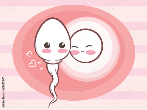 cute sperm cells and ovum. cartoon
