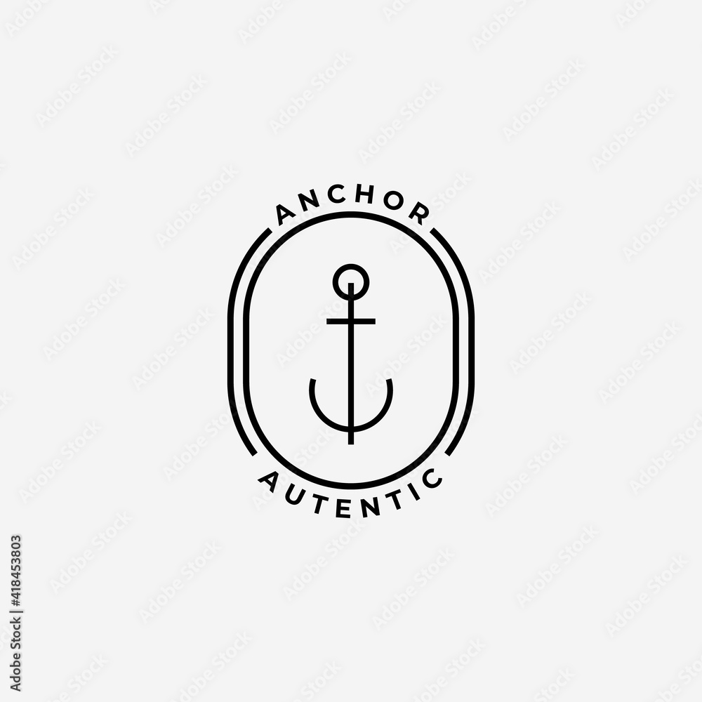 Minimal Emblem of Anchor Ship Line Art Logo, Vector Illustration Design of Across the Ocean Minimal Emblem of Anchor Ship Line Art Logo, Vector Illustration Design of Across the Ocean