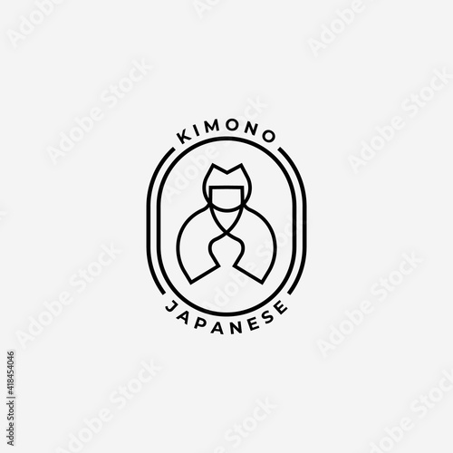 Minimalist Emblem of Japanese Geisha Kimono Line Art Logo, Illustration Design of Traditional Culture of Japan