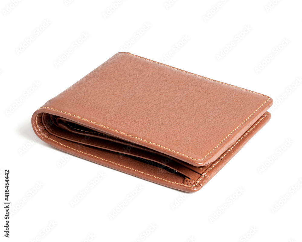 Brown men's genuine leather wallet isolated on white background. Brown men's genuine leather wallet isolated on white background.