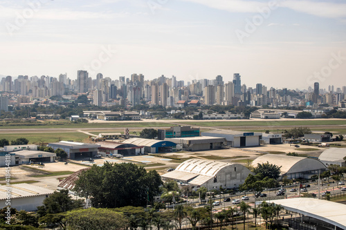 Skyline and aerial view of Campo de Marte Airport, in the north of Sao Paulo city. photo